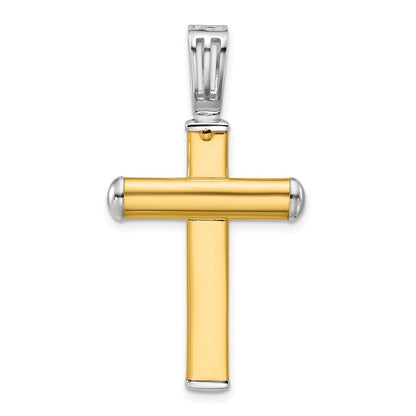 14K Bicolor Poliert und Diamantiert Kreuz Anhänger