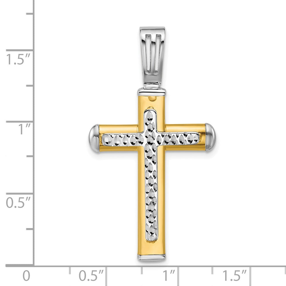 14K Bicolor Poliert und Diamantiert Kreuz Anhänger