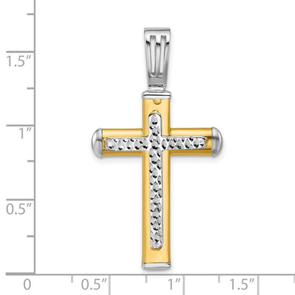 14K Bicolor Poliert und Diamantiert Kreuz Anhänger