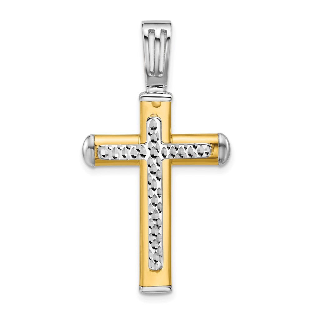 14K Bicolor Poliert und Diamantiert Kreuz Anhänger