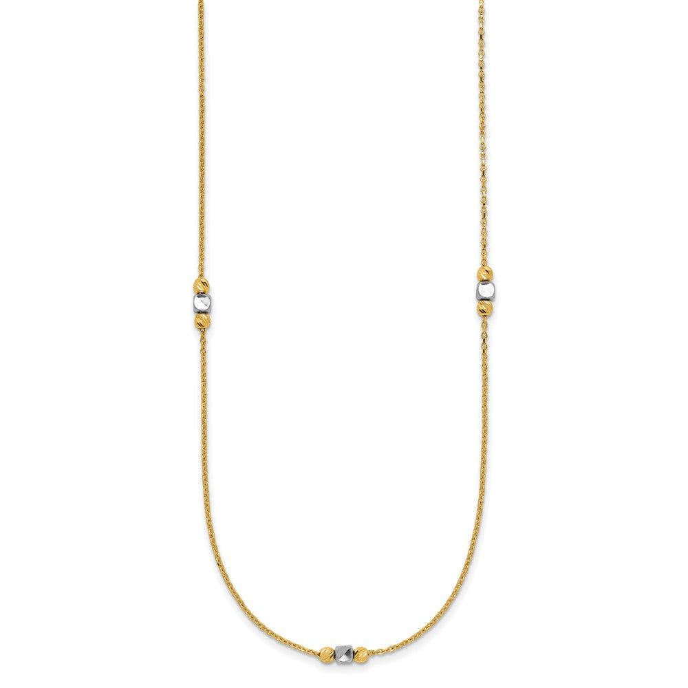 14K Bicolor Poliert / Diamant Schliff Perlen 2 Zoll Verlängerung. Halskette