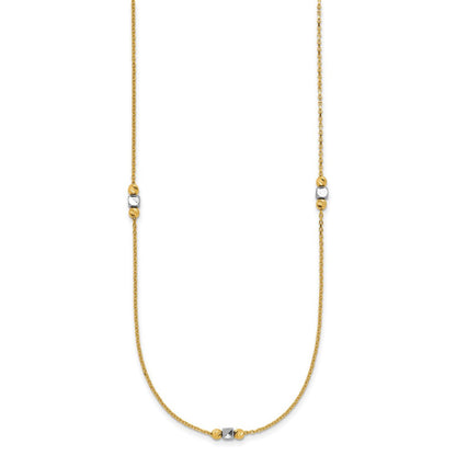 14K Bicolor Poliert / Diamant Schliff Perlen 2 Zoll Verlängerung. Halskette