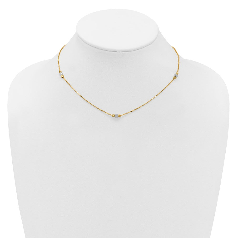 14K Bicolor Poliert / Diamant Schliff Perlen 2 Zoll Verlängerung. Halskette
