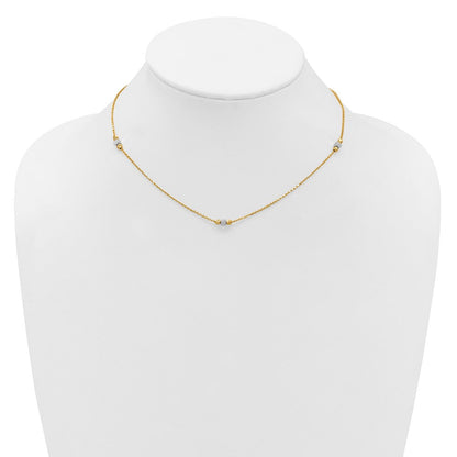 14K Bicolor Poliert / Diamant Schliff Perlen 2 Zoll Verlängerung. Halskette
