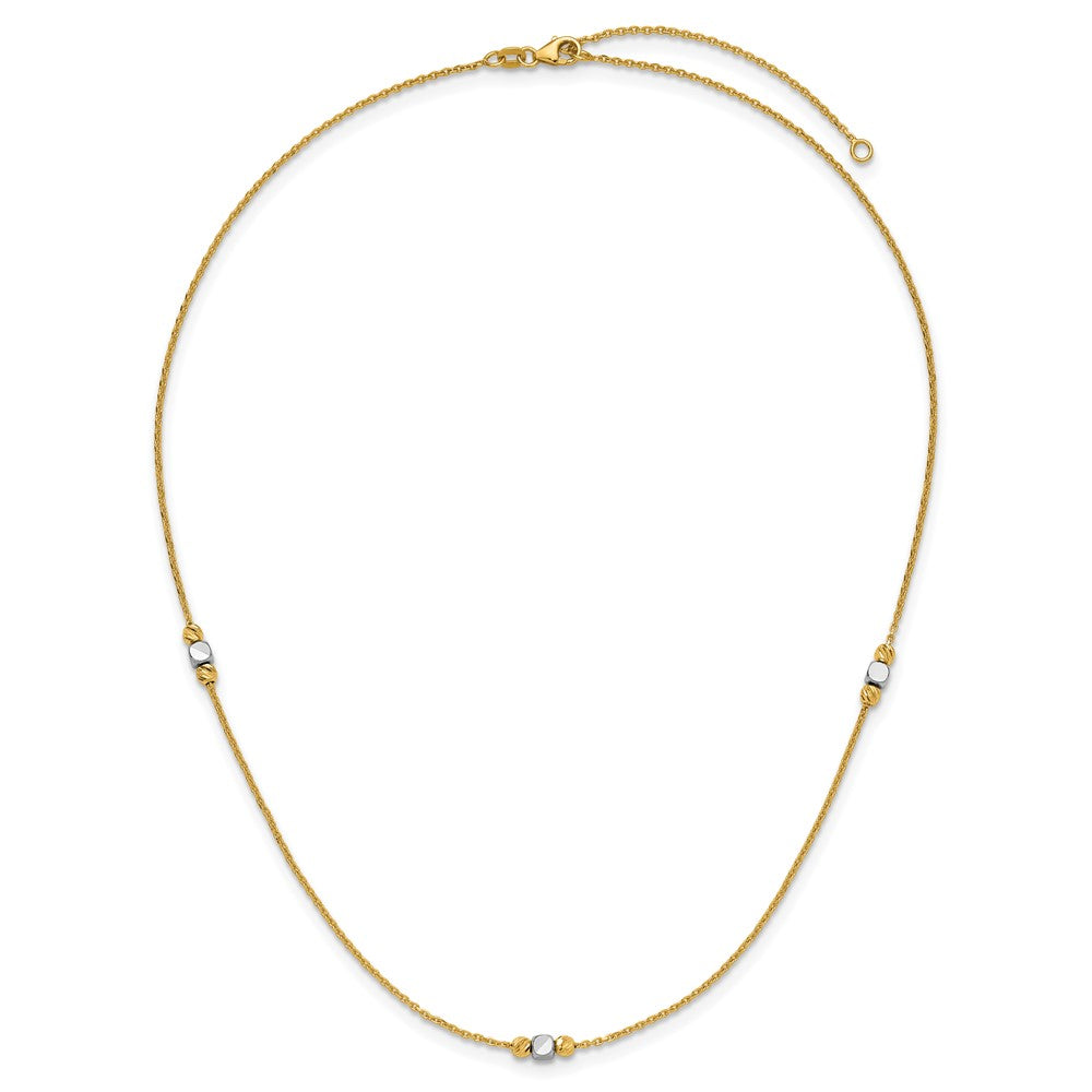 14K Bicolor Poliert / Diamant Schliff Perlen 2 Zoll Verlängerung. Halskette