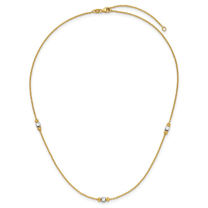 14K Bicolor Poliert / Diamant Schliff Perlen 2 Zoll Verlängerung. Halskette