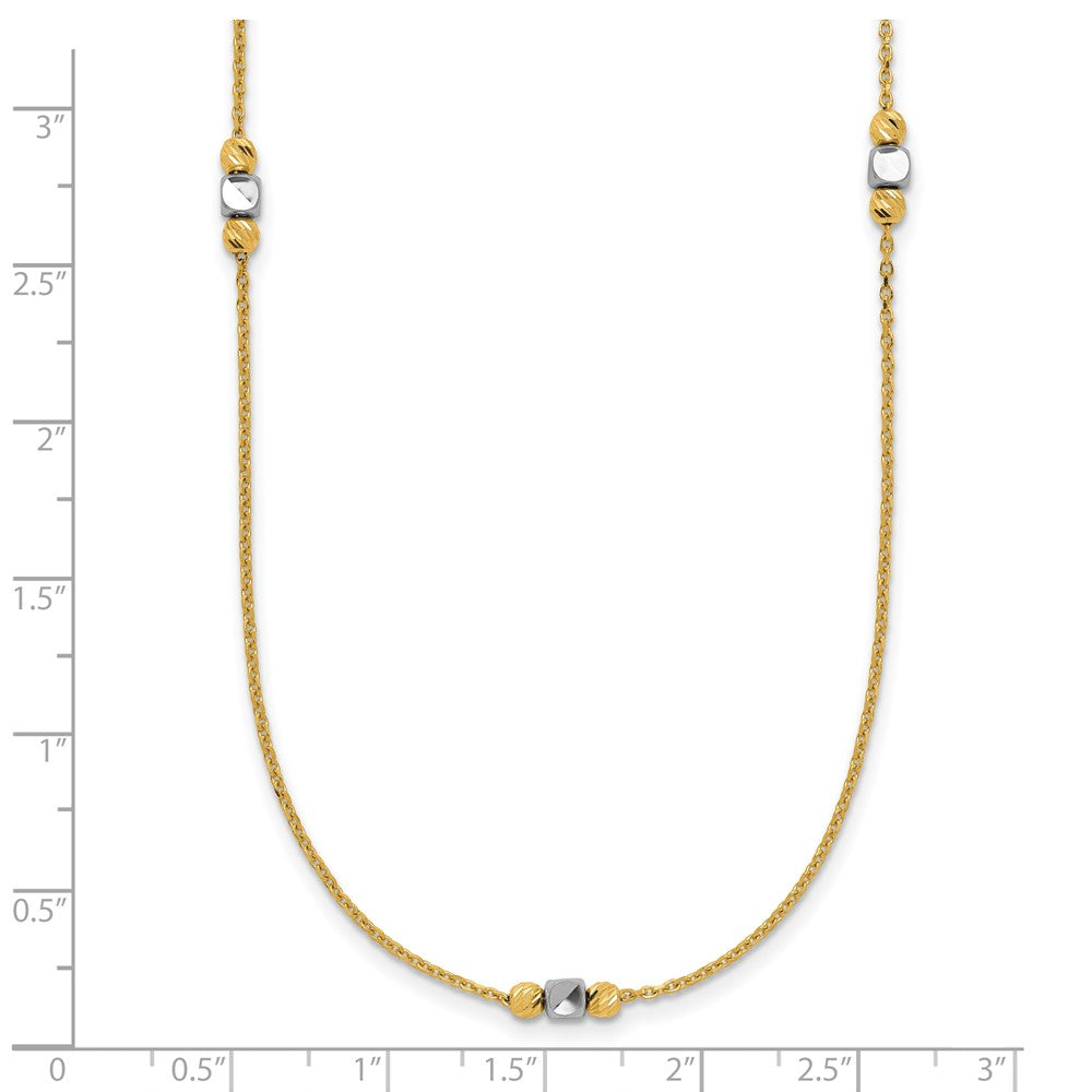 14K Bicolor Poliert / Diamant Schliff Perlen 2 Zoll Verlängerung. Halskette
