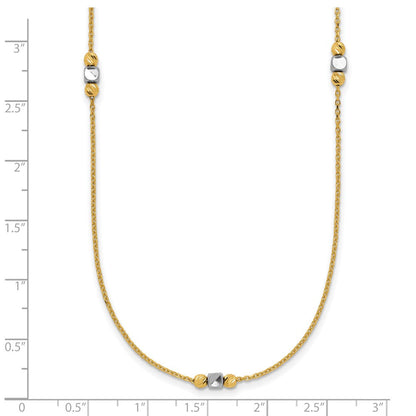 14K Bicolor Poliert / Diamant Schliff Perlen 2 Zoll Verlängerung. Halskette