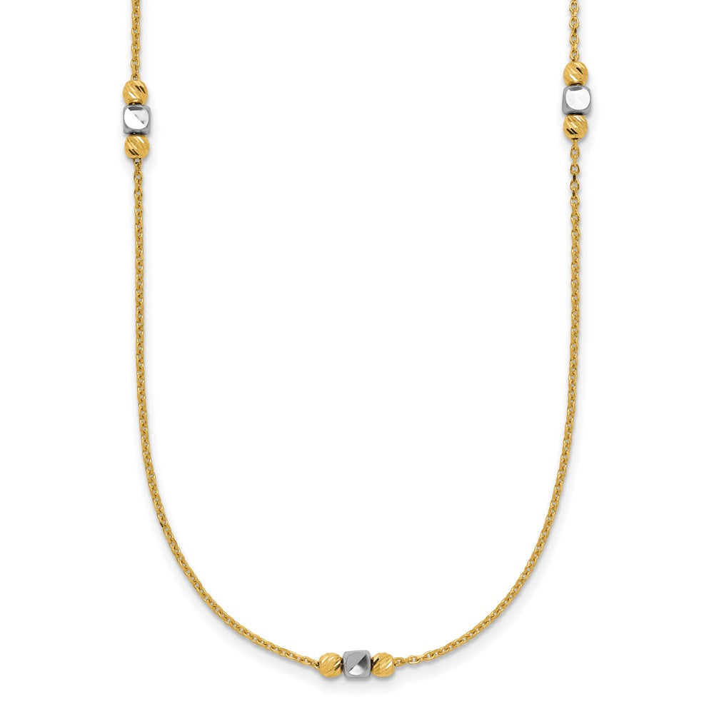 14K Bicolor Poliert / Diamant Schliff Perlen 2 Zoll Verlängerung. Halskette