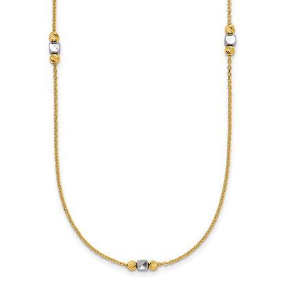 14K Bicolor Poliert / Diamant Schliff Perlen 2 Zoll Verlängerung. Halskette