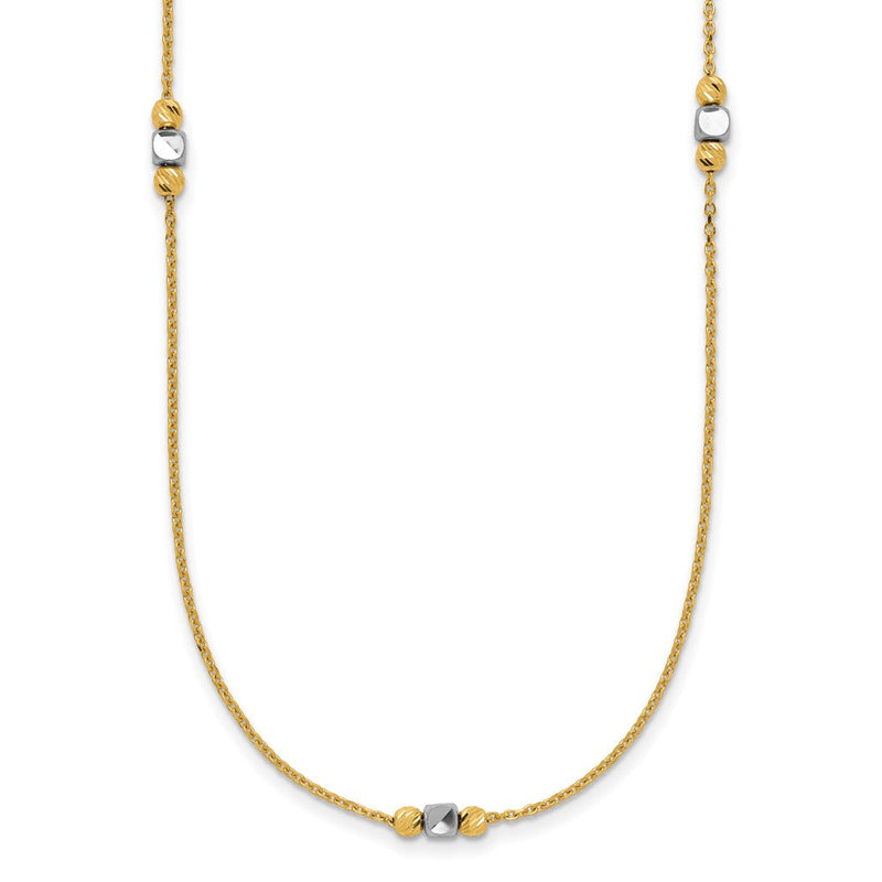 14K Bicolor Poliert / Diamant Schliff Perlen 2 Zoll Verlängerung. Halskette
