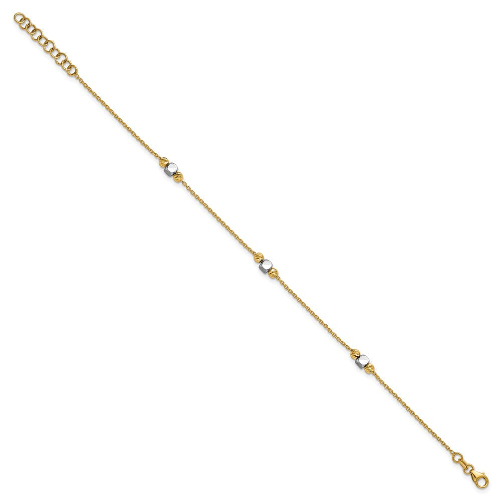 14K Bicolor Poliert / Diamant Schliff Perlen 1 Zoll Verlängerung. Armband