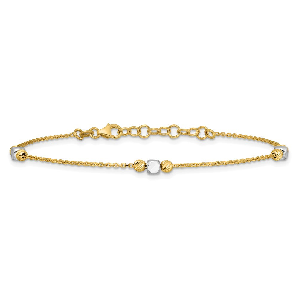 14K Bicolor Poliert / Diamant Schliff Perlen 1 Zoll Verlängerung. Armband