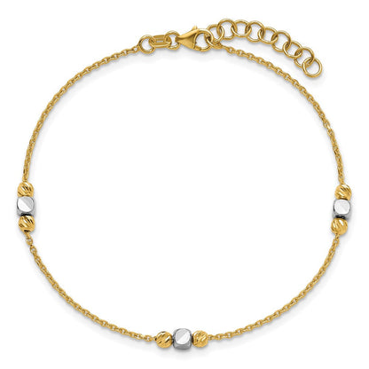 14K Bicolor Poliert / Diamant Schliff Perlen 1 Zoll Verlängerung. Armband