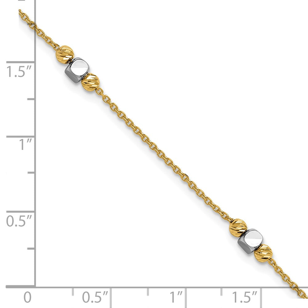 14K Bicolor Poliert / Diamant Schliff Perlen 1 Zoll Verlängerung. Armband