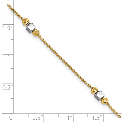 14K Bicolor Poliert / Diamant Schliff Perlen 1 Zoll Verlängerung. Armband