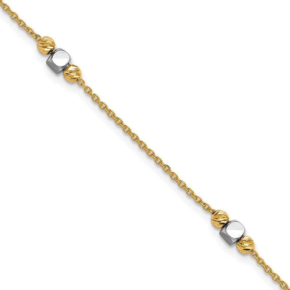 14K Bicolor Poliert / Diamant Schliff Perlen 1 Zoll Verlängerung. Armband