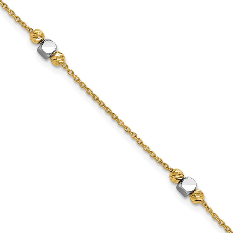 14K Bicolor Poliert / Diamant Schliff Perlen 1 Zoll Verlängerung. Armband