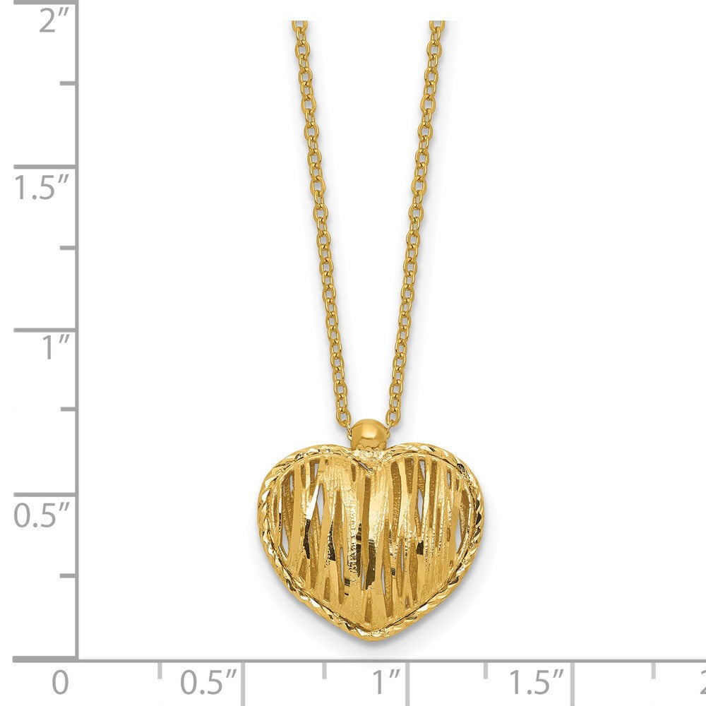 14K Gelbgold Poliert / Diamant Schliff Gewölbt Herz 2 Zoll Verlängerung. Halskette