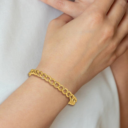14K Gelbgold Poliert und Strukturiert Fantasieglieder Armband