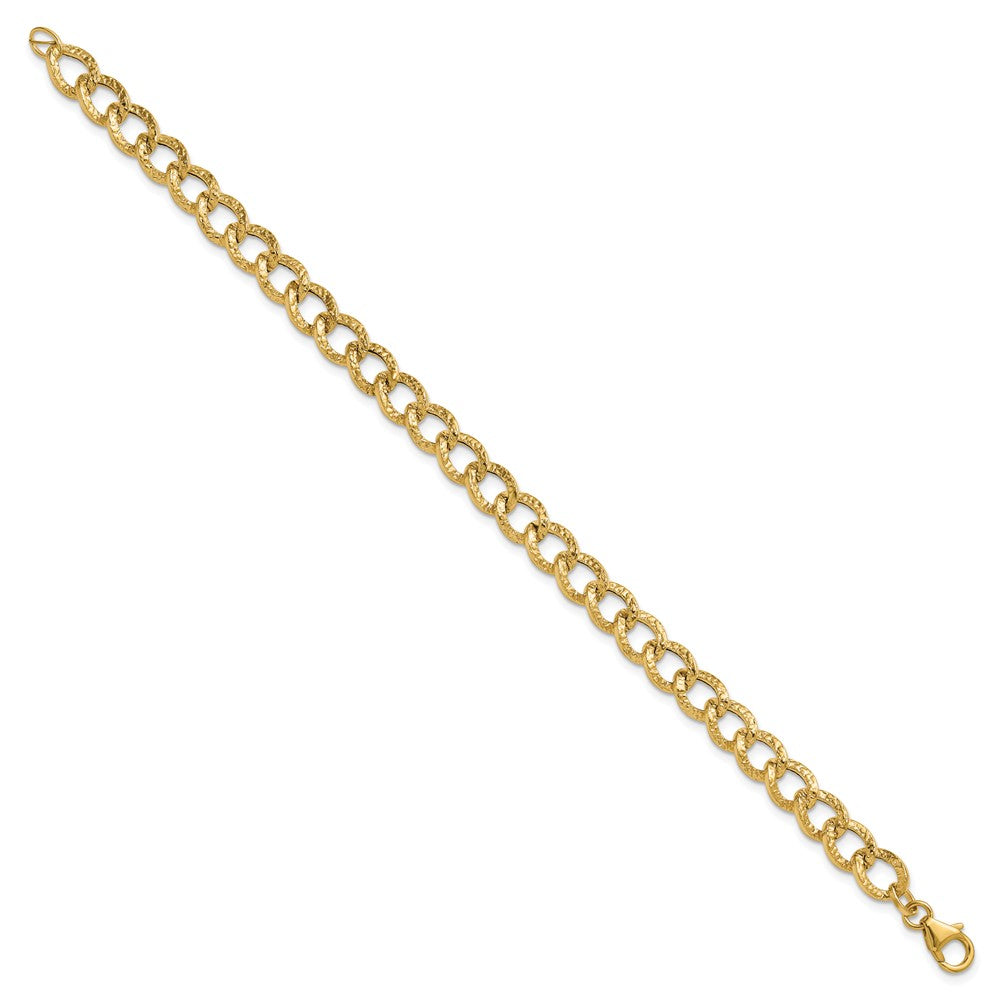 14K Gelbgold Poliert und Strukturiert Fantasieglieder Armband