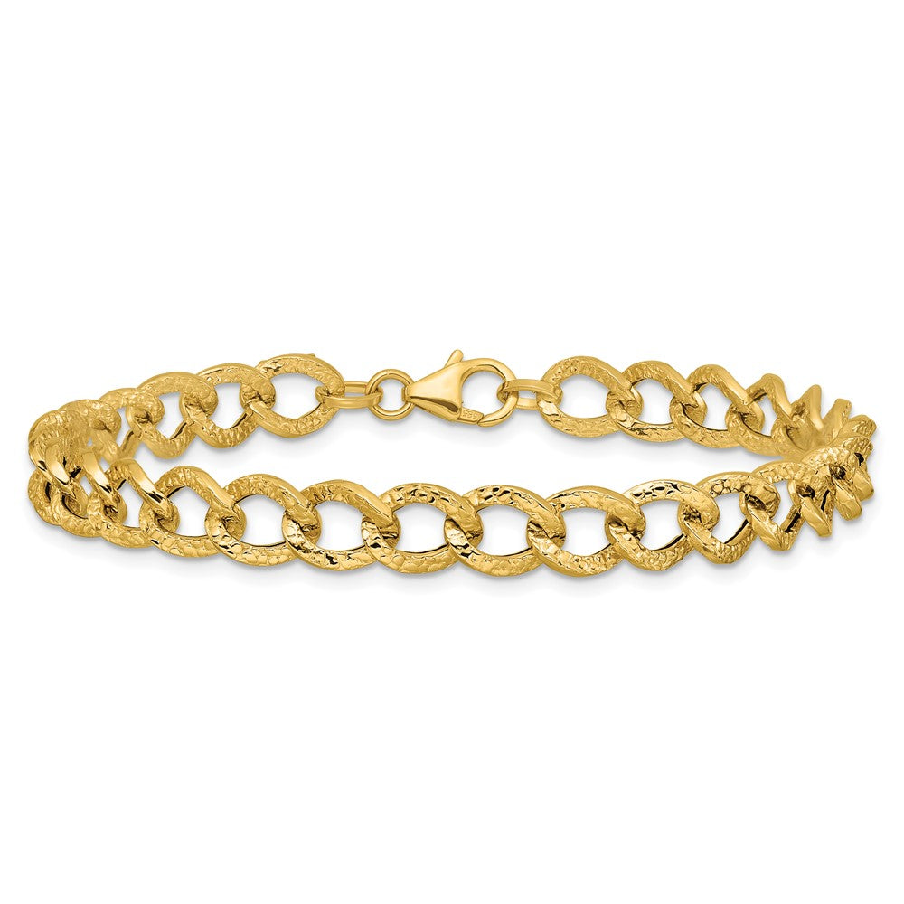 14K Gelbgold Poliert und Strukturiert Fantasieglieder Armband
