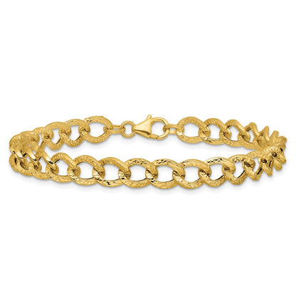 14K Gelbgold Poliert und Strukturiert Fantasieglieder Armband