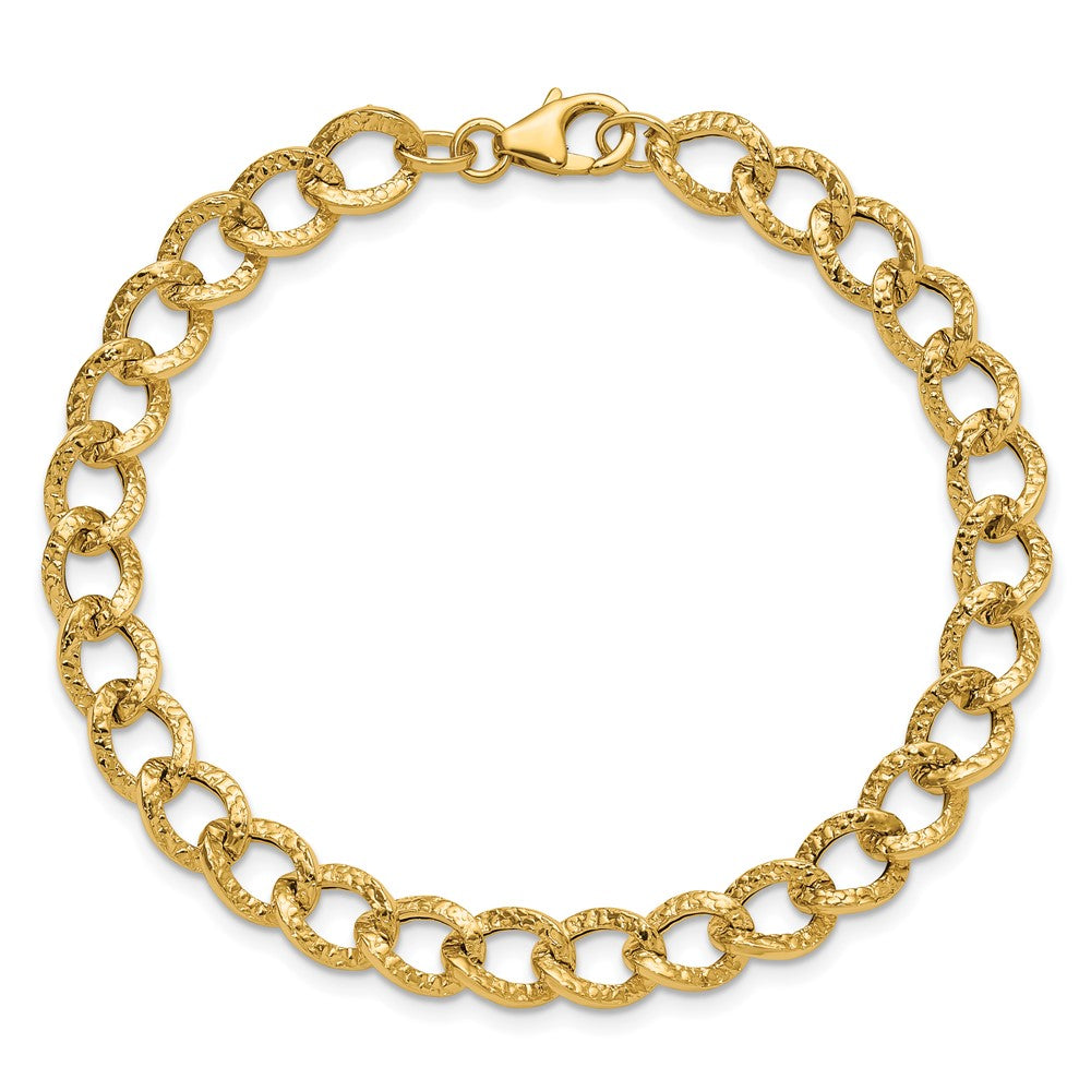 14K Gelbgold Poliert und Strukturiert Fantasieglieder Armband