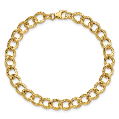 14K Gelbgold Poliert und Strukturiert Fantasieglieder Armband