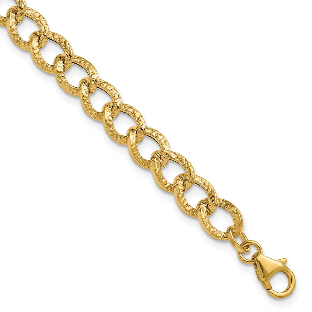 14K Gelbgold Poliert und Strukturiert Fantasieglieder Armband