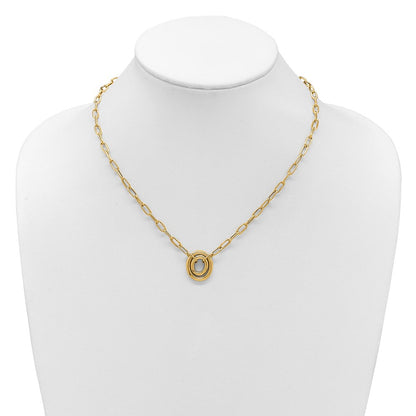 14K Gelbgold Poliert Paper Klammer Glieder mit Oval Akzente Halskette