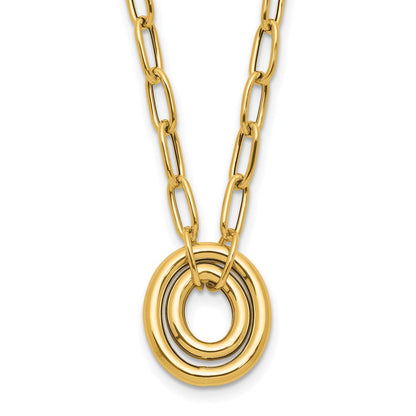14K Gelbgold Poliert Paper Klammer Glieder mit Oval Akzente Halskette