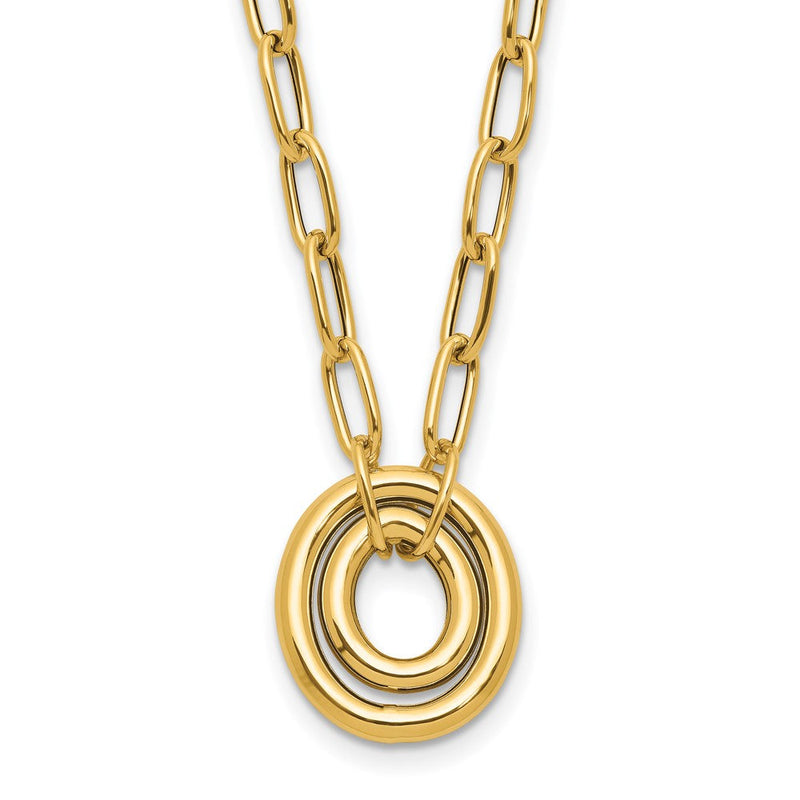 14K Gelbgold Poliert Paper Klammer Glieder mit Oval Akzente Halskette