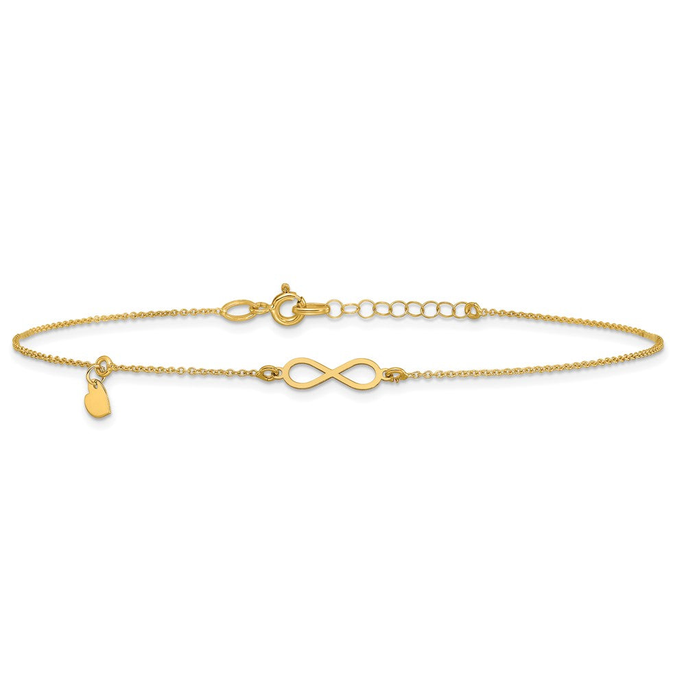 14K Gelbgold Poliert Unendlichkeit/dangle Herz 9 Zoll Plus 1 Zoll Verlängerung. Fußkettchen