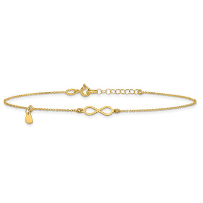14K Gelbgold Poliert Unendlichkeit/dangle Herz 9 Zoll Plus 1 Zoll Verlängerung. Fußkettchen