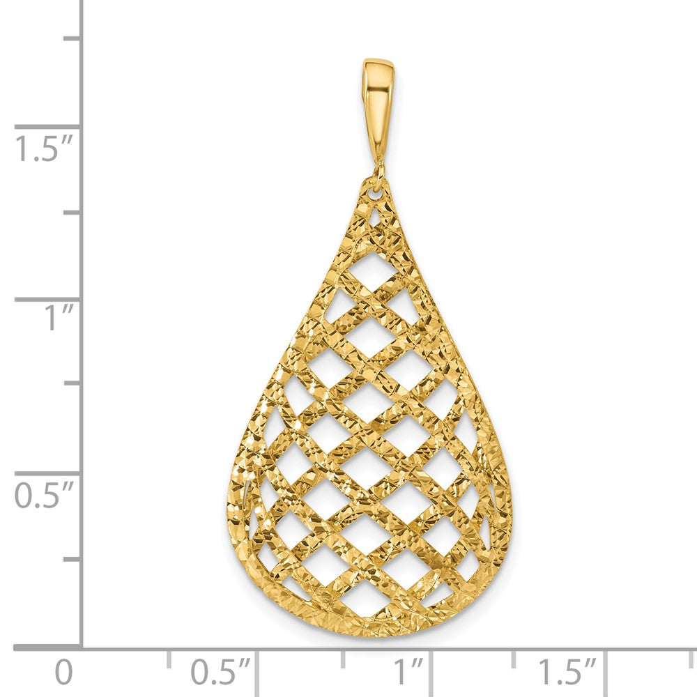 14K Gelbgold Poliert und Diamantiert Tropfen Anhänger