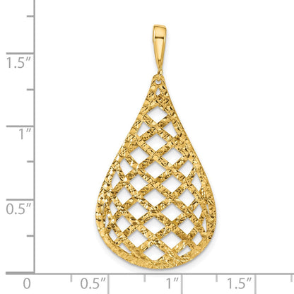 14K Gelbgold Poliert und Diamantiert Tropfen Anhänger