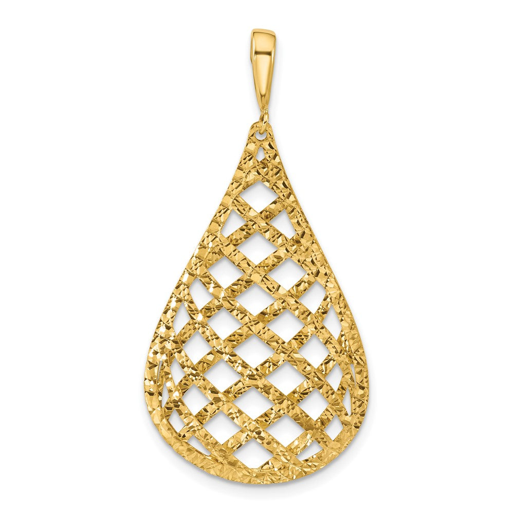 14K Gelbgold Poliert und Diamantiert Tropfen Anhänger
