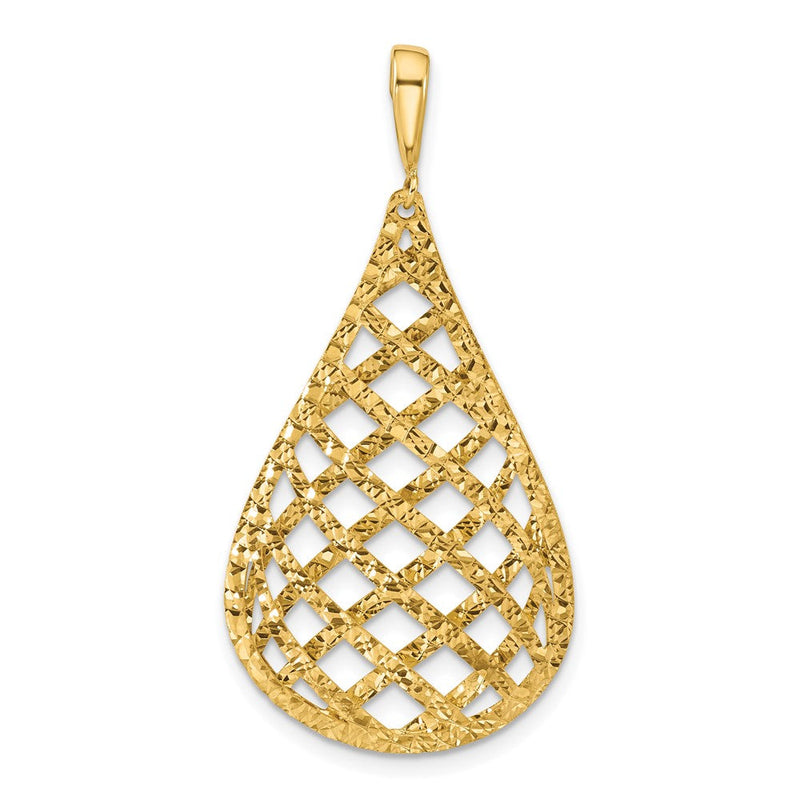 14K Gelbgold Poliert und Diamantiert Tropfen Anhänger