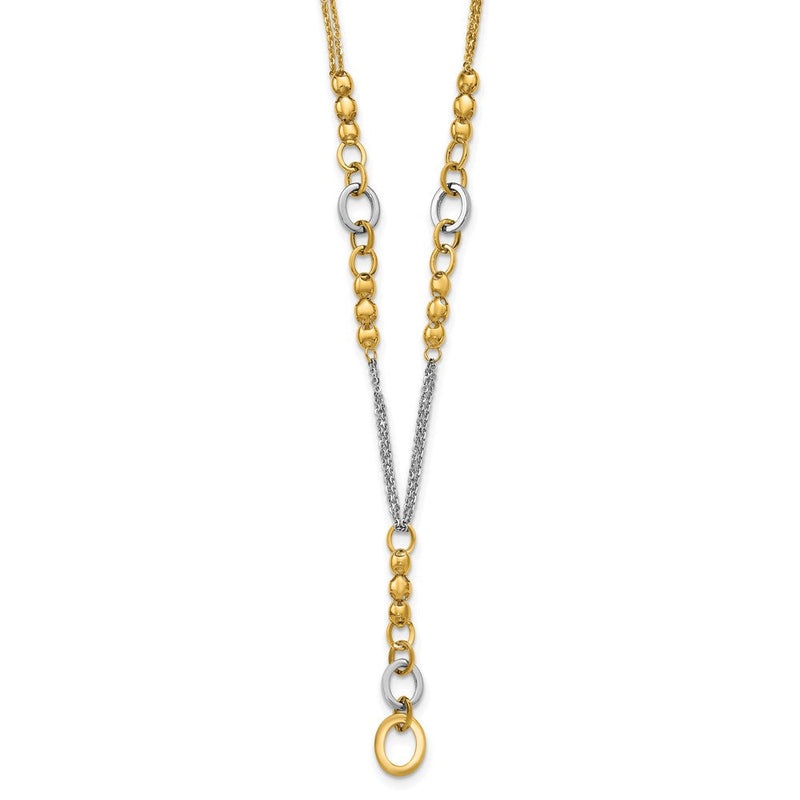 14K Gelb & Rhodium Weiß Rhodiniert Poliert Fantasie 2 Strang Oval Glieder Halskette
