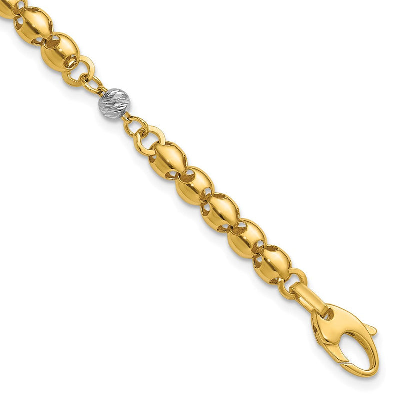 14K Gelb & Rhodium Poliert Diamantiert Gekugelt Oval Glieder 1 Zoll Verlängerung. Armband