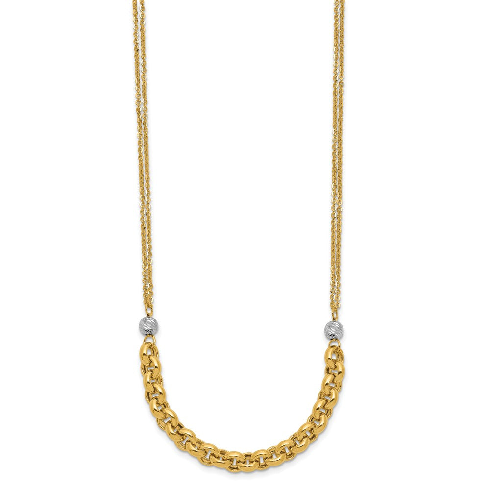 14K Gelb & Rhodium Weiß Rhodiniert Poliert Diamantiert 2 Strang Erbs Glieder Halskette