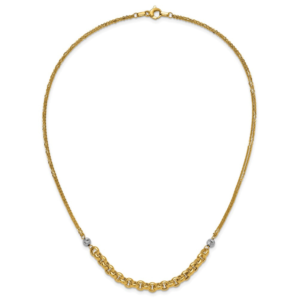 14K Gelb & Rhodium Weiß Rhodiniert Poliert Diamantiert 2 Strang Erbs Glieder Halskette