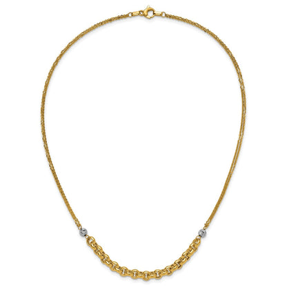14K Gelb & Rhodium Weiß Rhodiniert Poliert Diamantiert 2 Strang Erbs Glieder Halskette