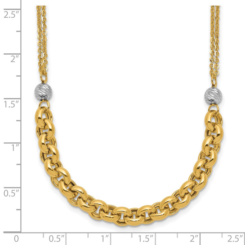 14K Gelb & Rhodium Weiß Rhodiniert Poliert Diamantiert 2 Strang Erbs Glieder Halskette