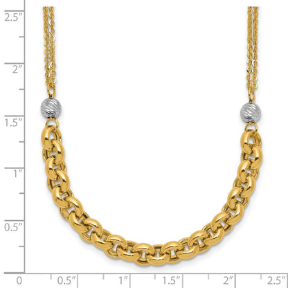 14K Gelb & Rhodium Weiß Rhodiniert Poliert Diamantiert 2 Strang Erbs Glieder Halskette