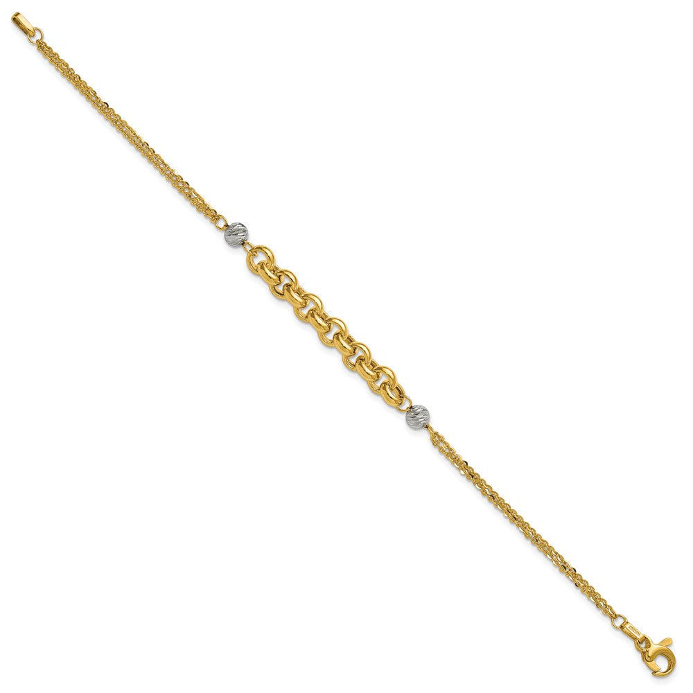 14K Gelb & Rhodium Weiß Poliert Diamantiert 2 Strang Erbs Glieder Armband