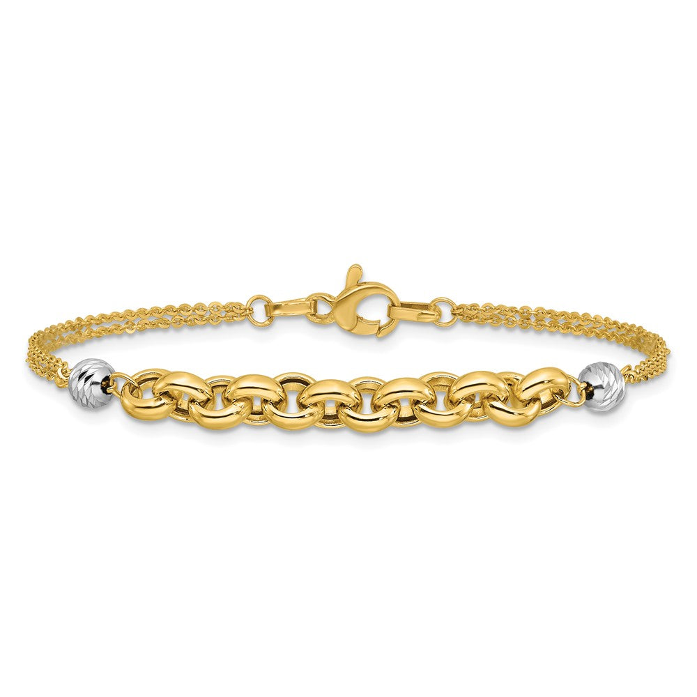 14K Gelb & Rhodium Weiß Poliert Diamantiert 2 Strang Erbs Glieder Armband