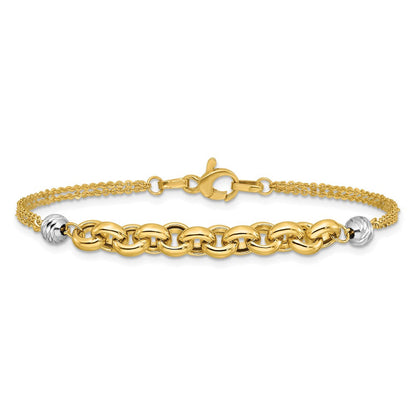 14K Gelb & Rhodium Weiß Poliert Diamantiert 2 Strang Erbs Glieder Armband