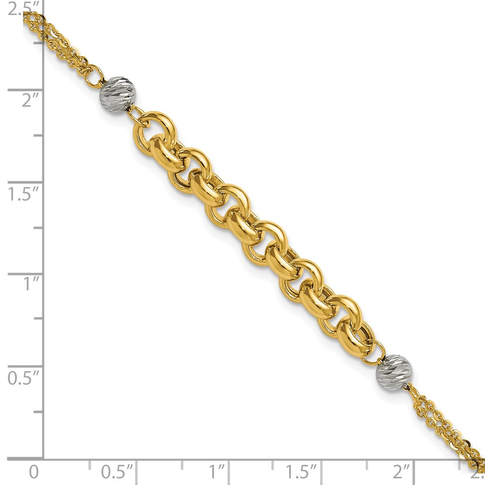 14K Gelb & Rhodium Weiß Poliert Diamantiert 2 Strang Erbs Glieder Armband